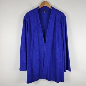 Ming Wang Basket Weave Knit Hook Closure Side Split Cardigan Blazer Jacket